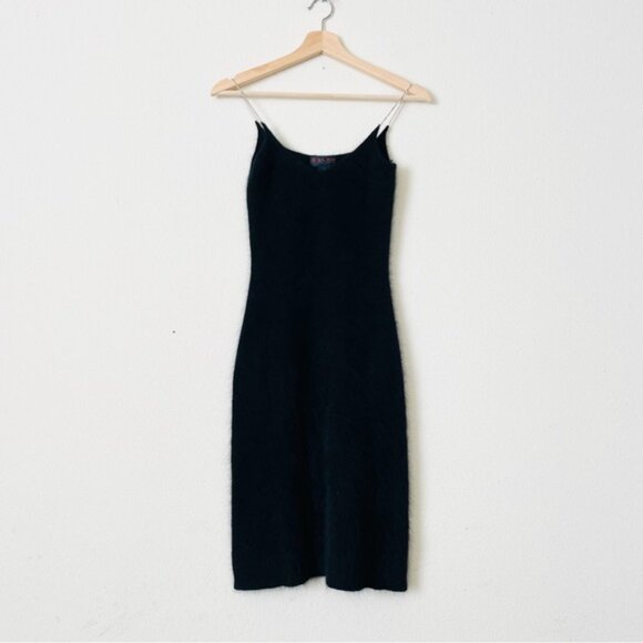 Vintage Ralph Lauren Tartan Label XS angora rabbit hair fuzzy black shine dress - Picture 2 of 7